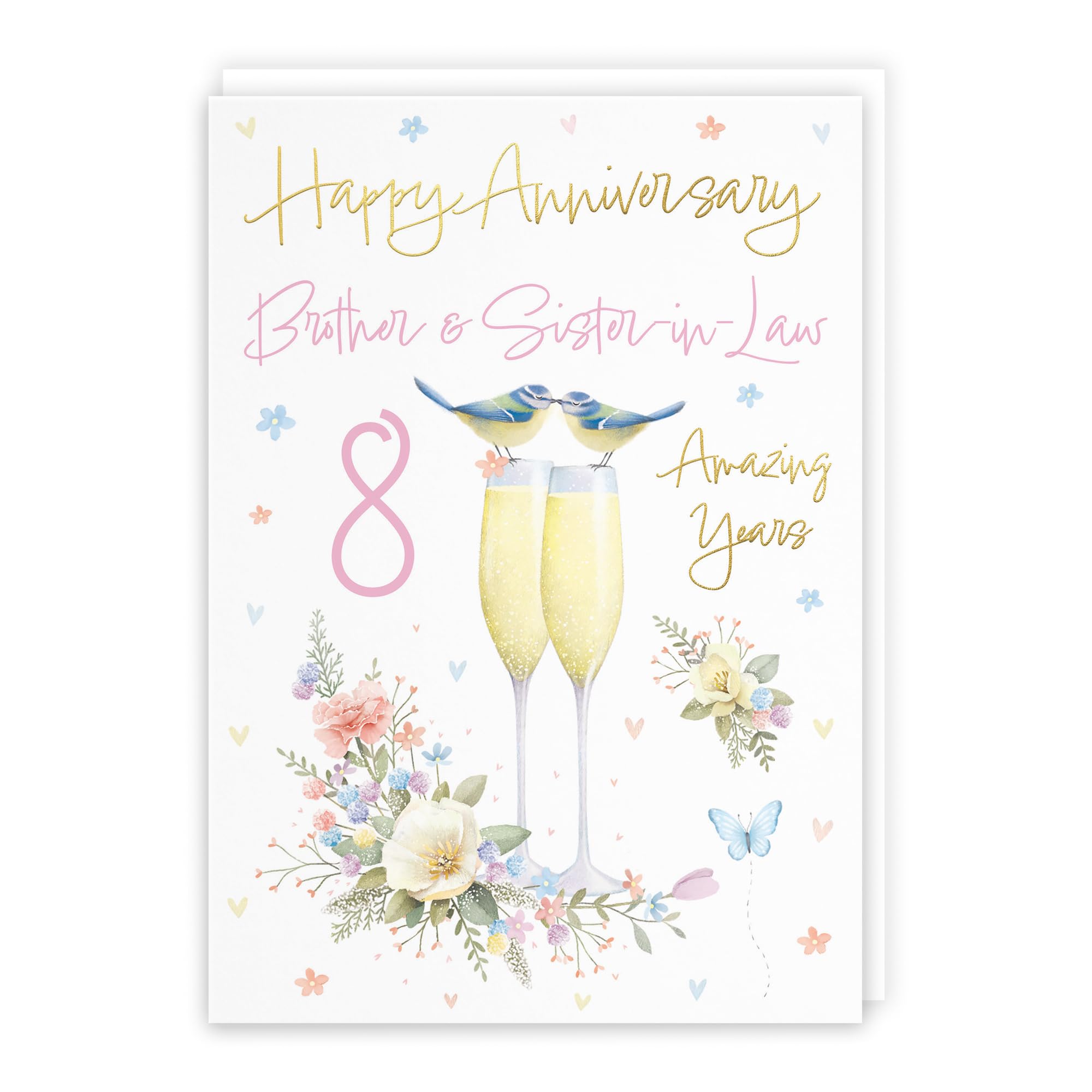 Hunts England - Brother And Sister-in-Law 8th Anniversary Card - A5 Size - Champagne Flutes - Gold Foil - 8th Anniversary Card For Brother And Sister-in-Law - Milo's Gallery