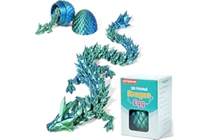 PETBSNVB 12" 3D Printed Dragon in Easter Eggs, Basket Stuffers, Crystal Surprise, Articulated Fidget Toy, Home Office Decor Executive Desk Toy (Laser Blue)