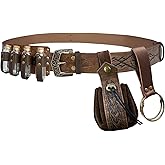 4 PCs Medieval Alchemy Belt Waist Pack Potion Bottle Vials Rerto Renaissance Belt Coin Purse Pouch Cosplay Costume (Brown)