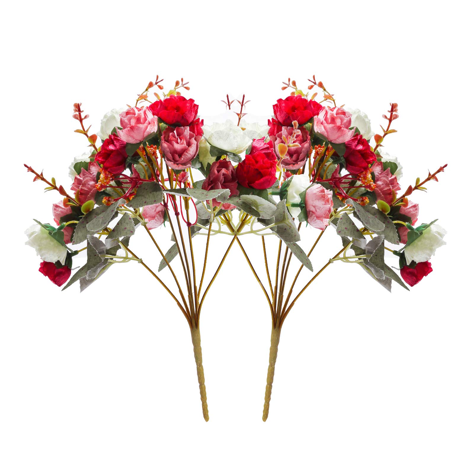 21 Heads Diamond Small Rose Artificial Flowers Artificial Rose Flower Bouquets for Home Wedding Party Decoration 2Pcs (Autumn Diamond Red)