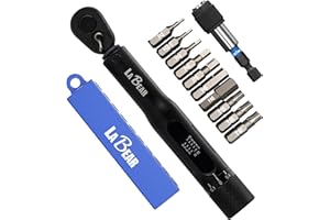 LABEAR - Bike Torque Range Click Wrench Set | Adjustable Torque Ratchet Bit Driver [2-20Nm] | 10pcs S2 Steel Hex & Torx Bits | Protective Carrying Case | Bicycle Tool Kit | Mini Torque Wrench