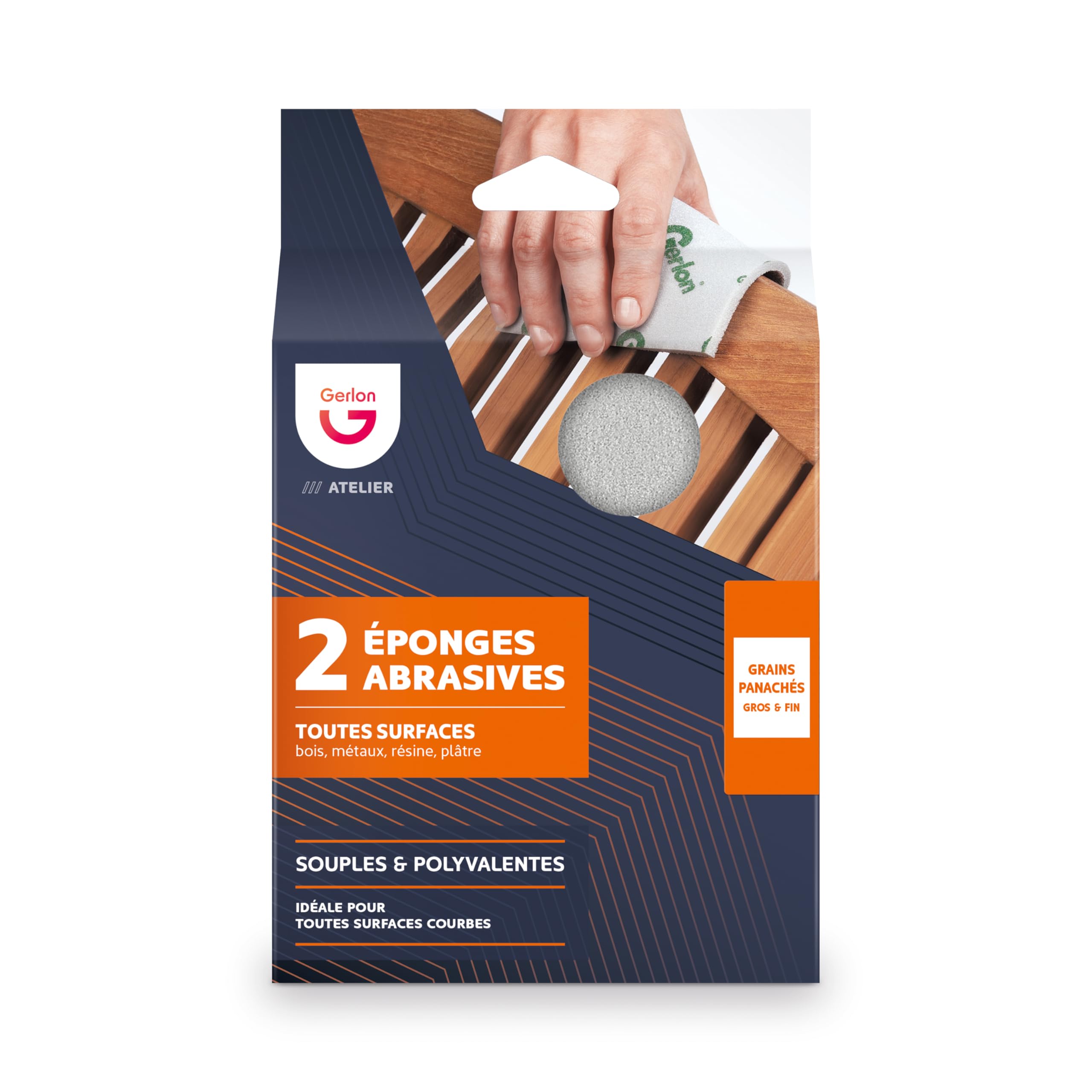 Gerlon Set of 2 Abrasive Sponges: 1 Fine 1 Coarse Grain-Made in France, Wood, Neutral