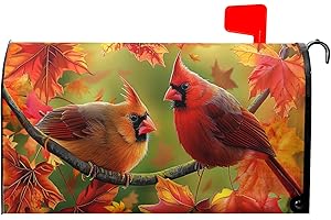 GRANBEY Autumn Bird Mailbox Cover Magnetic Standard Size 21x18 Inch Fall Red Birds with Maple Leaves Mailbox Covers Happy Holiday Thanksgiving Mailbox Post Cover Decor Letter Box Wraps for Outdoor Garden Yard