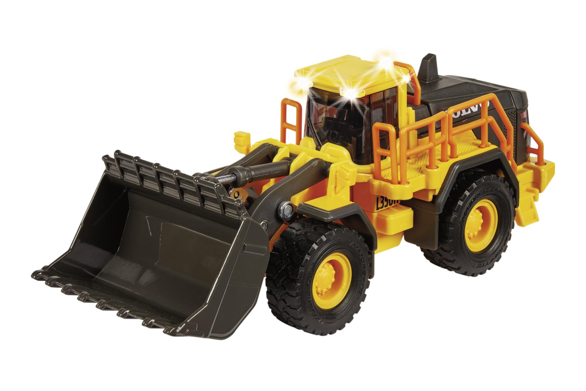 Majorette - Volvo Wheel Loader - Large Construction Site Vehicle for Children Aged 3+ (21.0 x 7.5 x 8.5 cm) - with Large Shovel and Moving Parts, with Light and Sound, Yellow