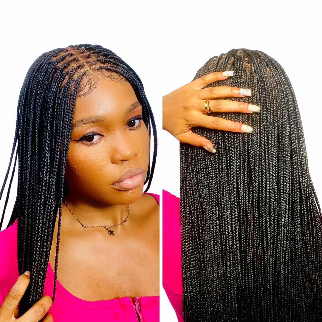 Photo 1 of RITA – African Braided, Premium Full Lace Black Knotless Braided Wig for Women (28 Inches)