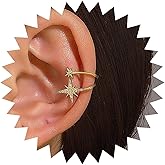 Andelaisi Boho Crystal Star Ear Cuff Earrings Vintage CZ Starburst Cuff Clip On Earrings Gold Star Wrap Hoop Earrings Star No Piercing Clip Earrings Jewelry for Women