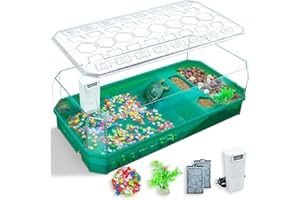 Binano Aquatic Turtle Tank Habitat Kit Stone+Filter+Heat Lamp Enhancing Interaction with 360° Viewing, Standalone Filtration, DIY Creative Zone, Enriched Living (Green, L[Without Light])