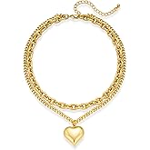 FAUTHENTICUTE Layered Puffy Heart Necklaces For Women Gold And Silver Plated Heart Pendant Necklace Long Chain Necklace