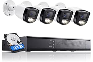 EZFIX 4K PoE NVR Security Camera System, 4pcs Wired 5MP PoE IP Cameras Outdoor with Person Vehicle Detection, 8CH POE NVR with 2TB Hard Drive, Color Night Vision, 24/7 Home Surveillance