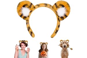Beviliu Animals Ear Tiger Ears Headband Realistic Fluffy Cat Bunny Dog Monkey Hairband Halloween Christmas Costume for Washing Makeup Cosplay Party
