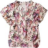 SOLY HUX Women's Floral Summer Tops V Neck Ruffle Short Sleeve Boho Vacation Blouse Shirts