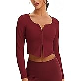 Workout Jackets for Woman Long Sleeve Workout Tops Double Zip Up Running Gym Athletic Cropped Shirts