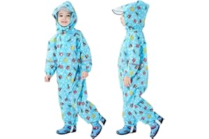 YIQAUMA Boys Girls Toddler Rainsuit Kids Waterproof Coverall Cartoon Rain Suit One Piece Rain Coat