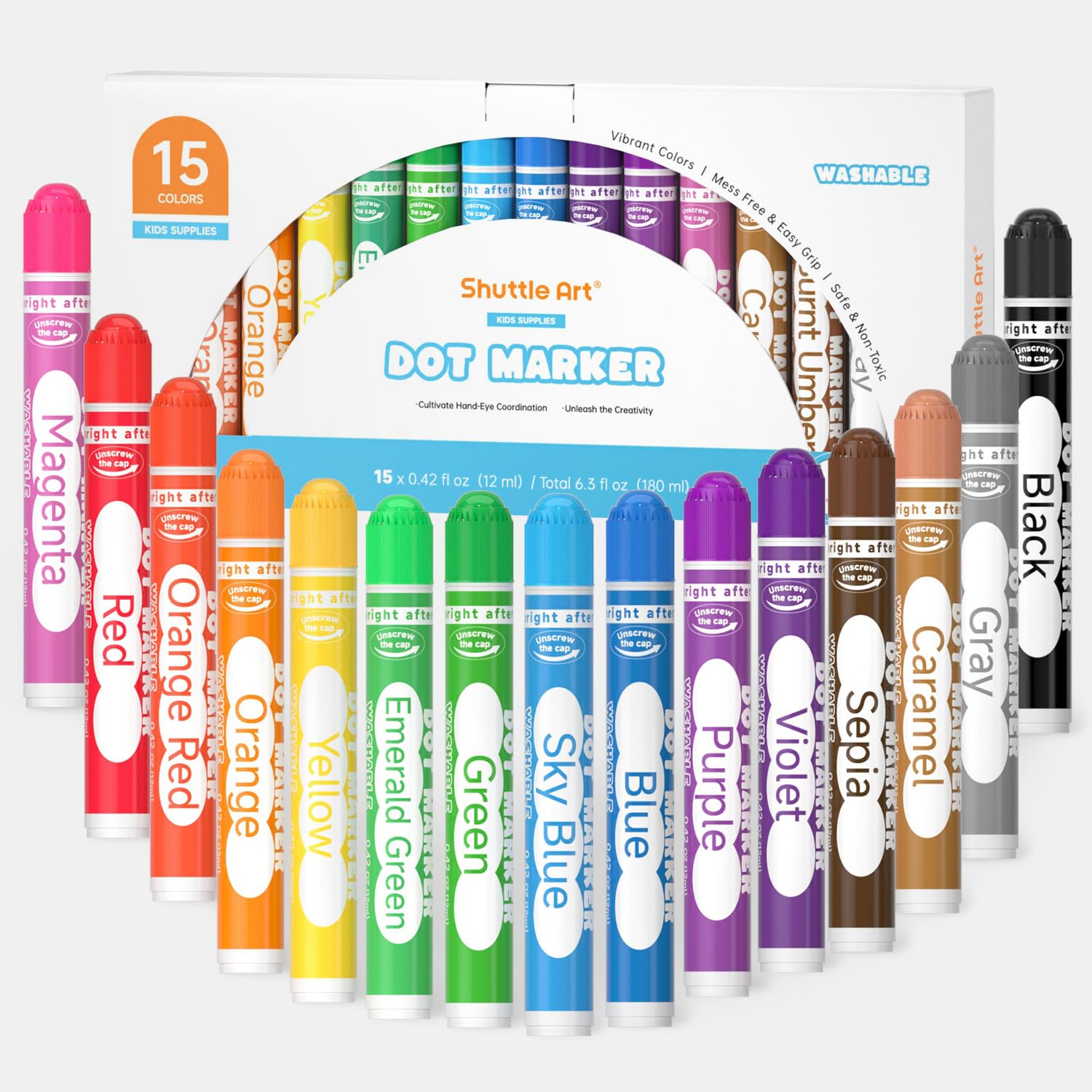 Photo 1 of Shuttle Art Dot Markers, 15 Colors Washable Markers for Toddlers,Bingo Daubers Supplies Kids Preschool Children, Non Toxic Water-Based