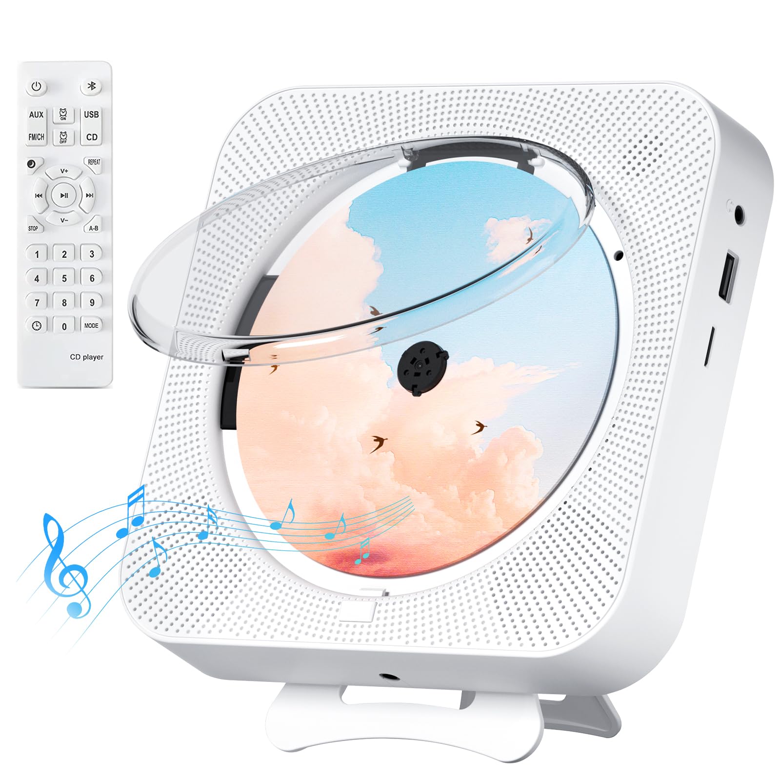 ENVYCLOUD cdプレーヤー リモコン付き CDラジカセ Hi-Fiスピーカー再生/LED ディスプレイ/タイマー/FM ラジオ ブームボックス/USB再生対応/A-Bリピート再生 cdプレーヤー bluetooth 音楽再生/語学学習/胎児教育 日本語説明書（ホワイト）商品画像