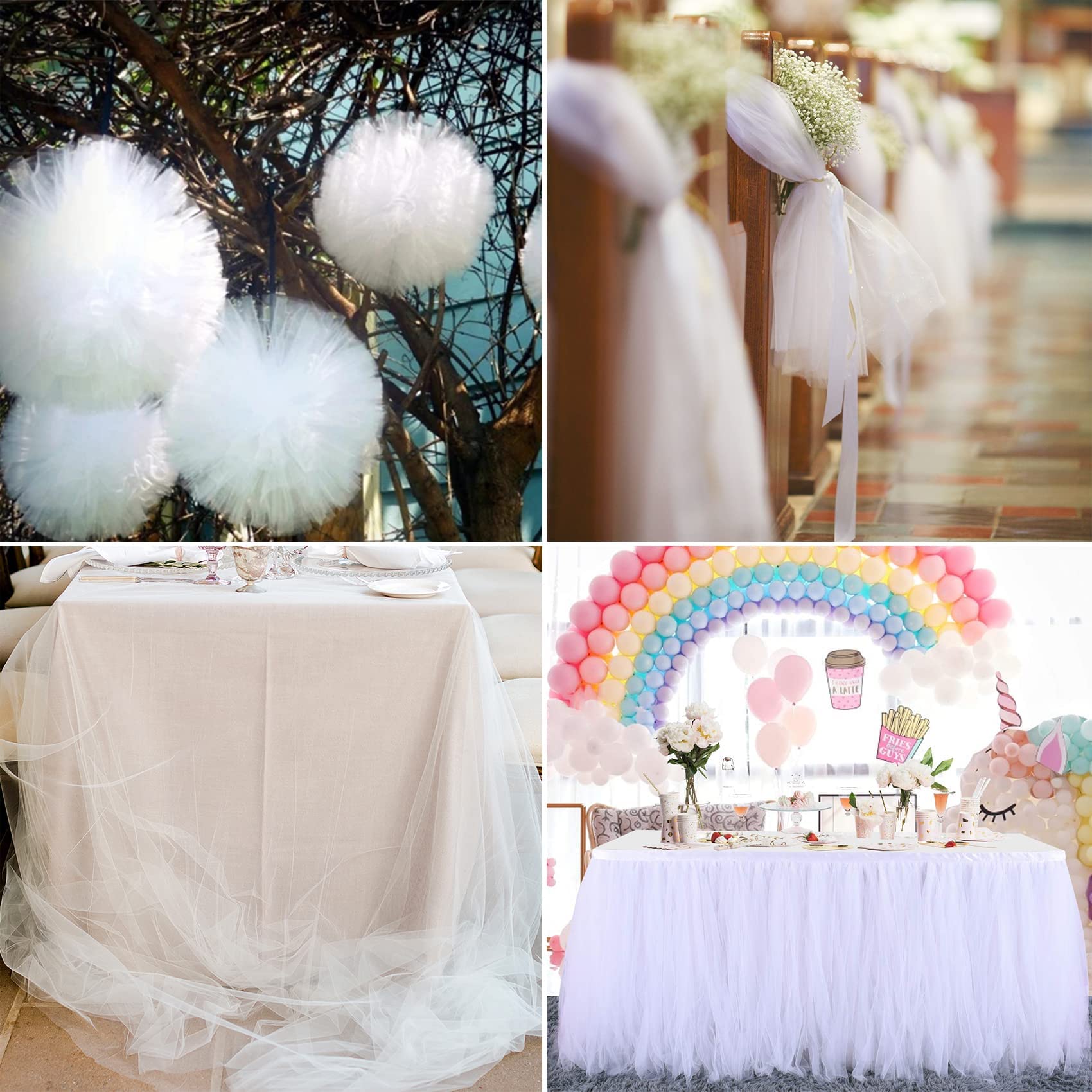 White Tulle Fabric Rolls 6 Inch by 100 Yards (300 feet) Fabric Spool Tulle Ribbon for DIY White Tutu Bow Baby Shower Birthday Party Wedding Decorations Christmas Gift Wrapping Craft Supplies