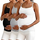 Ficerd 3 Pack Women's Maternity Tank Top Camisole with Adjustable Straps Comfort Tops Side Ruched Stretch Soft Shirts