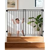 34-53" No Bottom Bar Baby Gates Dog Gate for Stairs, 39" Extra Tall Child Safety Gate with Auto Close Design, Large Walk Thru Door, Extra Wide Hardware Mount Pet Gate for Doorways Deck Indoor Outdoor