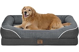 CHEZ PAW Washable Orthopedic Large Dog Bed - Removable Orthopedic Foam Dogs Beds with Bolsters Waterproof Large Dog Bed and Non-Slip Bottom Extra Large Dogs Beds Sofa