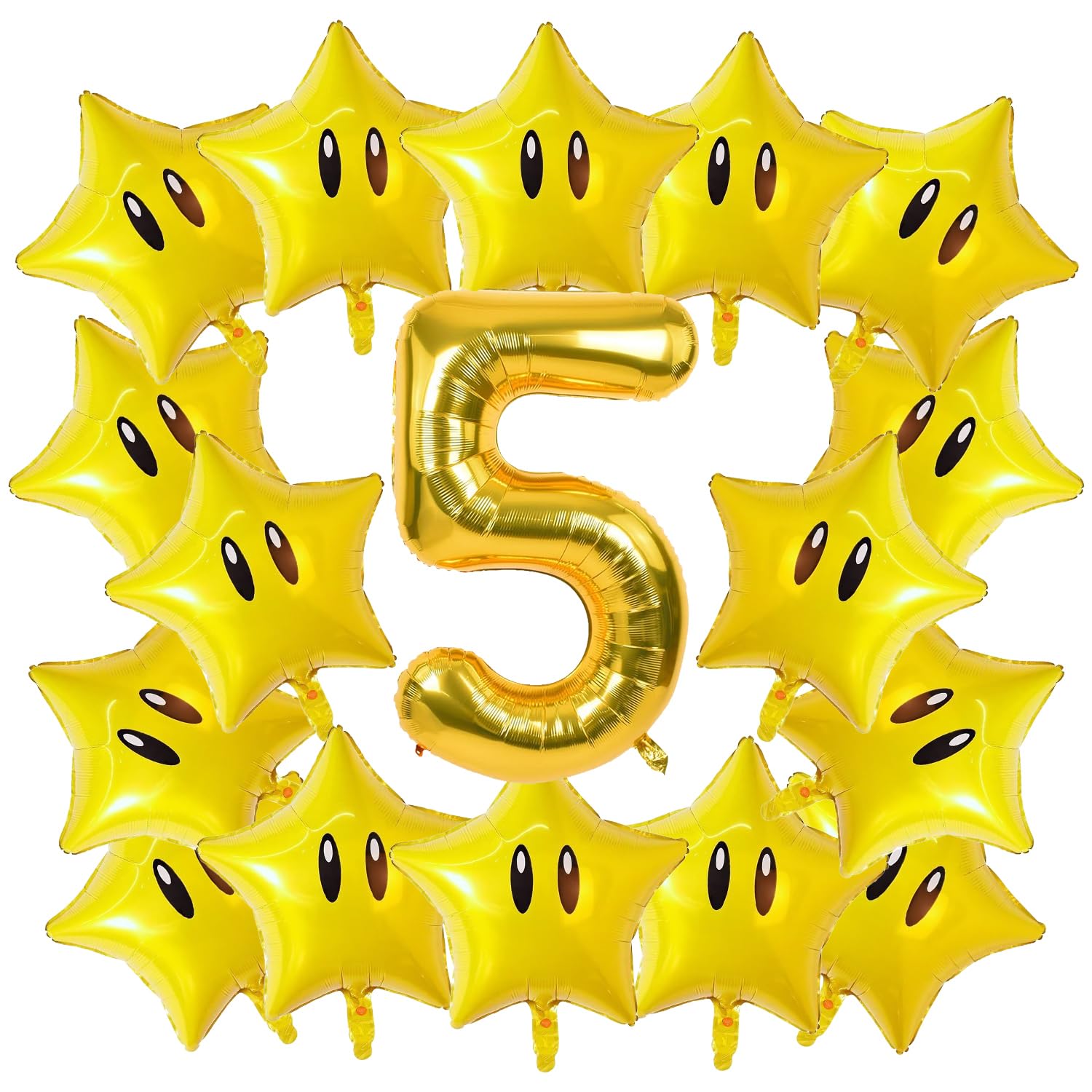 View 1 of 16PCS Foil Star Balloons, 40Inch Number 5 and Star Foil Balloons For Game Theme 5th Birthday Party Decorations Children Party Supply Party Decor ?5th?