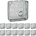 (12 Pack) 4'' Square Electrical Box, Drawn Construction, Ten 1/2'' and Six 3/4'' Knockouts, Raised Ground, 21.0 Cu. in. Capacity, 1-1/2'' Deep, Galvanized Steel, Combination Screw Heads