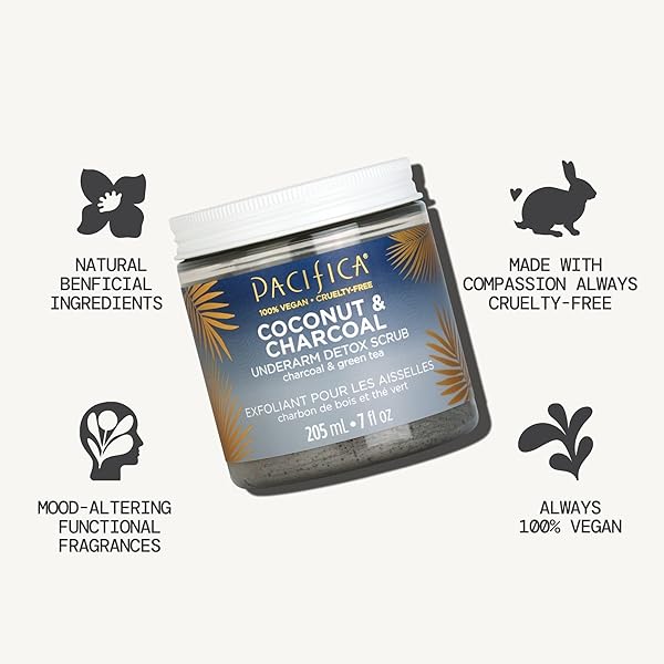 PACIFICA UNDERARM BODY SCRUB – ARMPIT DETOX COCONUT & CHARCOAL DEODORANT– EXFOLIATING & NOURISHING FOR NATURAL DEODORANT USERS – ALUMINUM-FREE & SAFE FOR SENSITIVE SKIN, VEGAN & CRUELTY-FREE, 7 FL OZ