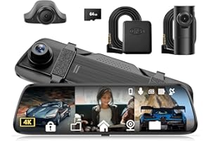 KOXAME Mirror Dash Cam, 12'' Rear View Mirror Camera, 4K Front and Rear Inside 3 Channel Rearview Mirror with 64GB Card, Reverse Assistance, Smart Full Touch Screen, Wi-Fi and GPS