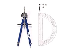 KABUDA Professional Precision Compass Set, Metal Spring Bow Compass with Protractor, Lock, Pencil Leads & Screw Replacements, for Geometry, Math, Drafting, Drawing & Measuring, School & Office Supplies
