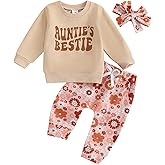 Aunties Bestie Baby Clothes Baby Girl Aunt Saying Letter Sweatshirt Pullover Floral Long Pants Headband 3Pcs Outfit
