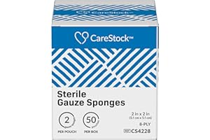 CareStock Gauze Sponge 2x2 [100 Count] Sterile Gauze Pads, 8-Ply, Medical Grade Cotton Wound Dressing for First Aid Kit – 2 Per Pouch, 50 Packs