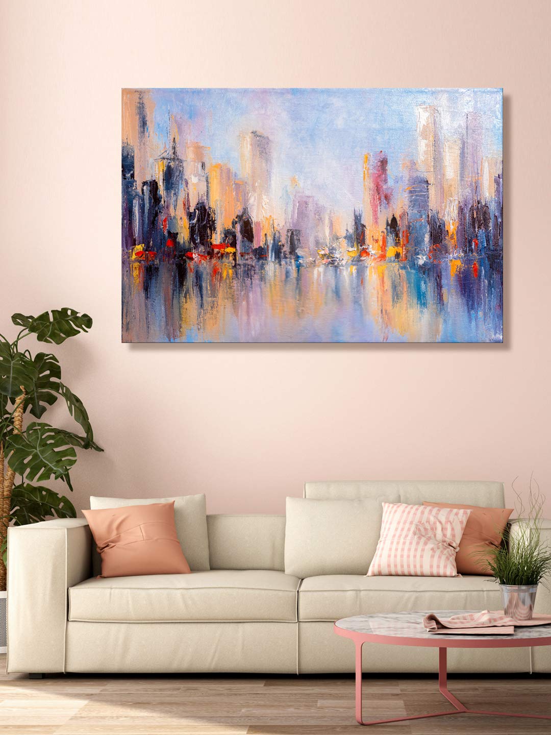 999Store Printed Blue and Grey Abstract Painting Wall Art (Canvas_36X54