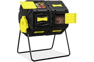 MARCYTOP Compost Tumbler, Easy Assemble & Efficient Outdoor Compost Bin, 45 Gallon/170 Liter Large Dual Chamber Rotating Composter for Garden, Kitchen, and Yard Waste, Yellow Door