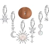 JOERICA 6 Pcs 14G Clicker Belly Button Ring for Women 316L Surgical Steel Butterfly Snake Evil Eye Heart CZ Opal Dangle Belly Button Rings Simple Reverse Navel Rings Body Belly Piercing Jewelry
