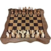 The Bridge Collection Forest Crowd Chessboard - Wooden Unique Chess Set | Unique &amp; Functional Chess Set with Animal Figurines for Cabin &amp; Lodge Decor