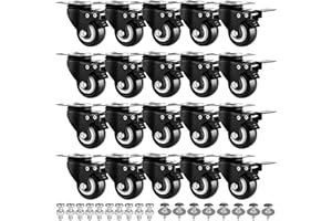 GCFOIR 2" Casters Set of 20 Heavy-Duty Industrial Caster Wheels with Brake PU No Noise Wheels with Double Locking and Double Ball Bearing Swivel Locking Casters for Workbench, Furniture, Plate Castors Black
