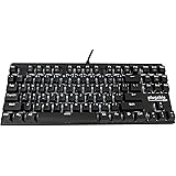 Plugable Compact 87-Key Mechanical Keyboard for Typing Enthusiasts and Gamers with Adjustable White LED Backlighting, Blue MX Style "Clicky" Switches, Double-shot ABS Keycaps, and N-Key Rollover