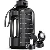 AQUAFIT 128 oz Water Bottle with Time Marker - Straw & Chug Lid - BPA Free 1 Gallon Gym Water Bottle with Handle - Big Gallon Jug (Gray, 128 Ounces)