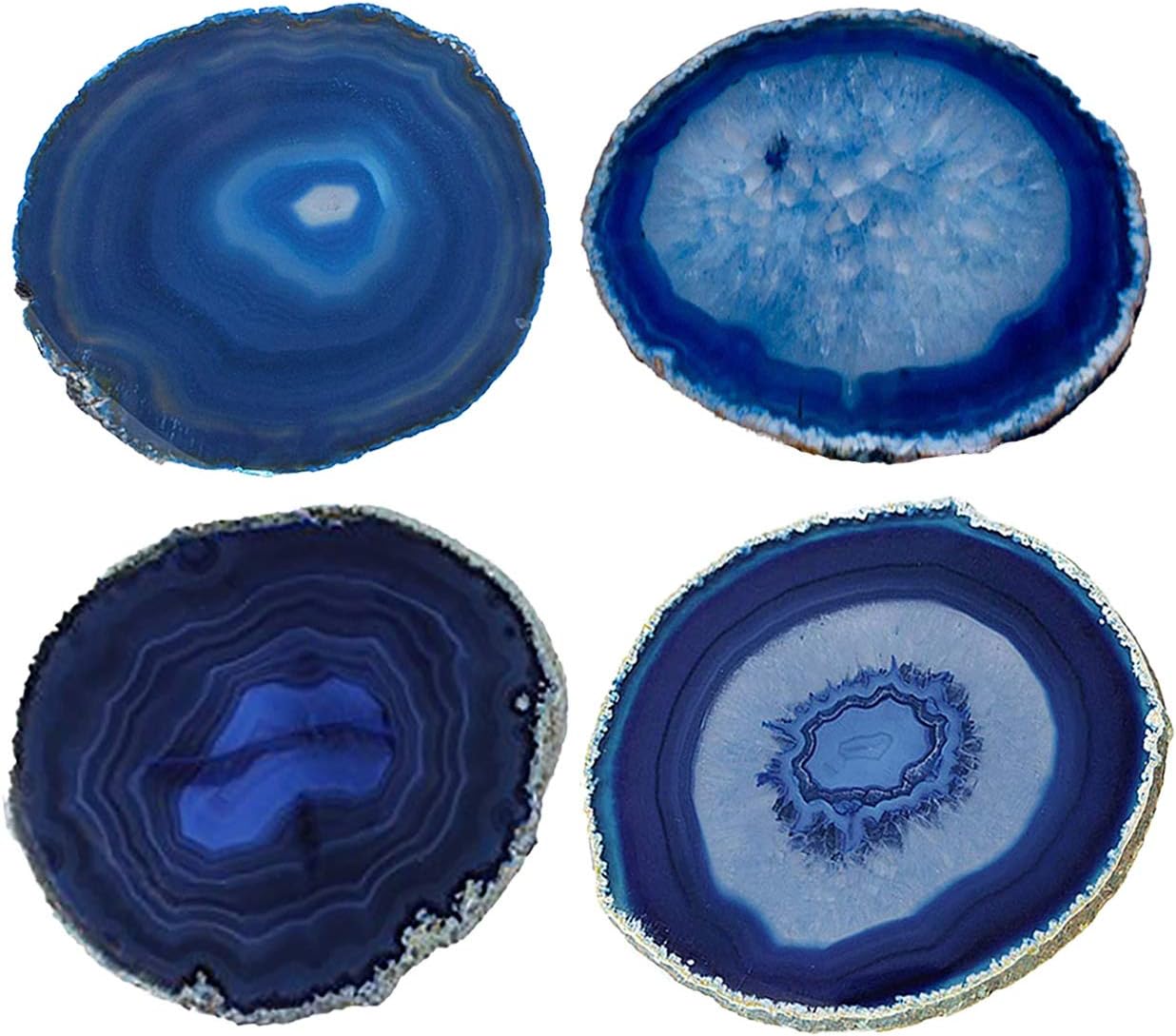 JIC Gem 3-3.5" Dyed Blue Color Small Size Agate Coastes Polished Natural Geode Stone Coasters Agate Slices Set of 4 with Protective Rubber Bumper Home Decorative: Kitchen & Dining