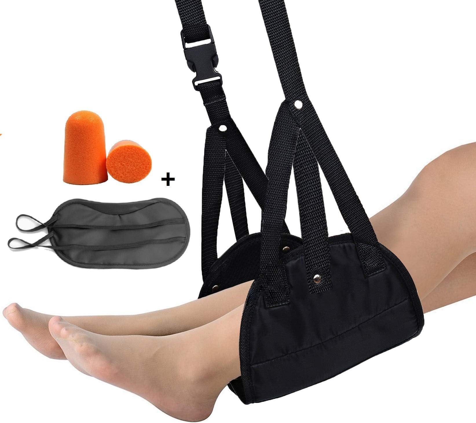 Airplane footrest, Portable Airplane Travel Foot Rest Hammock for Flight Bus Train Office Home Airplane Travel Accessories Legs Hammock with Adjustable Height,Black,Vefanny