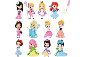 AUAUY 5D Diamond Painting Stickers Kits, 12PCS Princess Diamond Art Easy to DIY Creative Diamond Mosaic Sticker Craft by Numbers Kits for Kids Girls Ages 8-12 and Adult Beginners