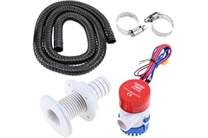 Mtsooning 1-1/8 Inch Bilge Pump Plumbing Kit,1100gph Electric 12v Boat Bilge Water Pump, 6 FT PVC Grey Bilge Pump Hose, 2 Hos