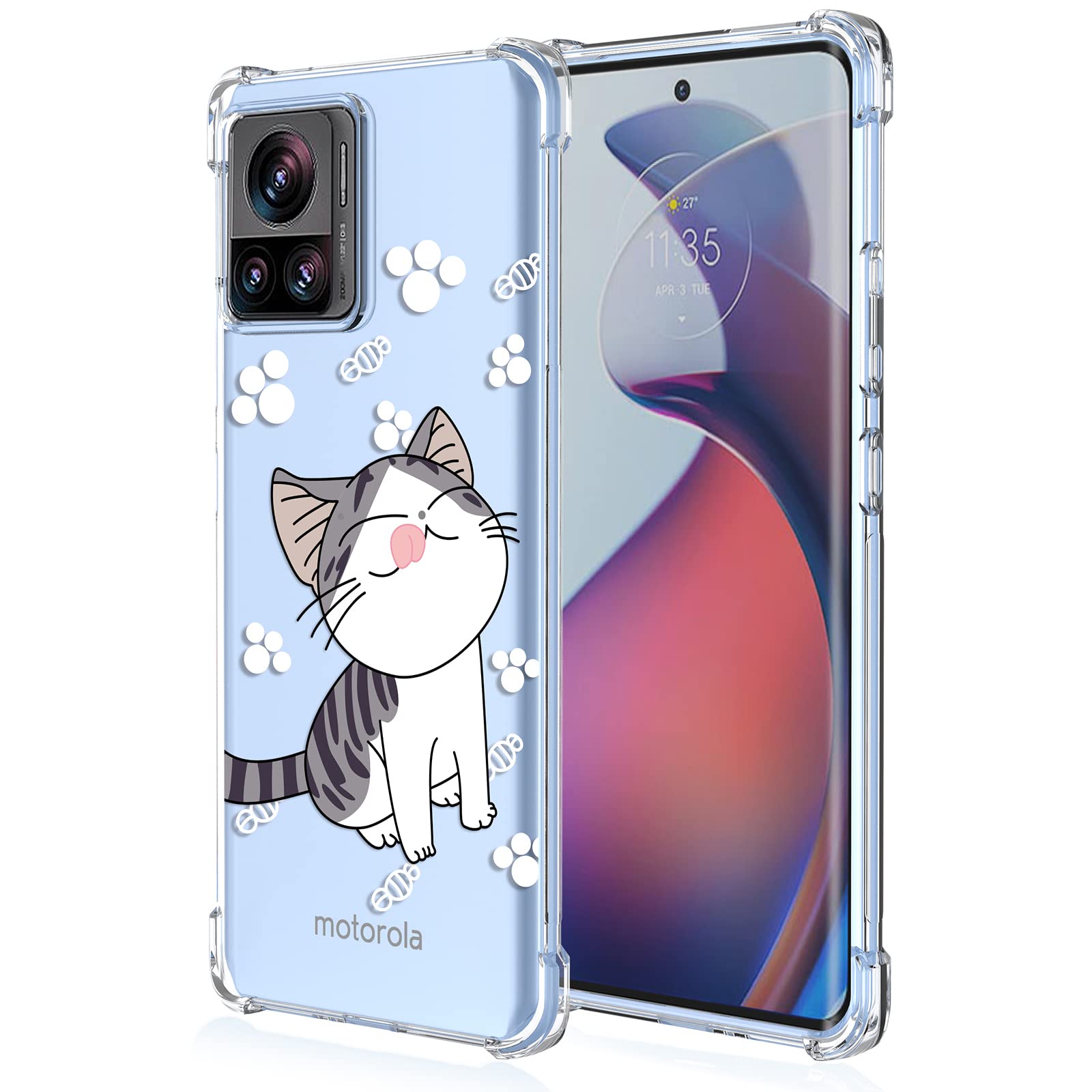 XINYEXIN Case for Motorola Edge 30 Ultra, Painting Flower Pattern Clear Case Soft TPU Silicone Case Slim Shockproof Bumper Girl Women Phone Cover - Cat — image 1