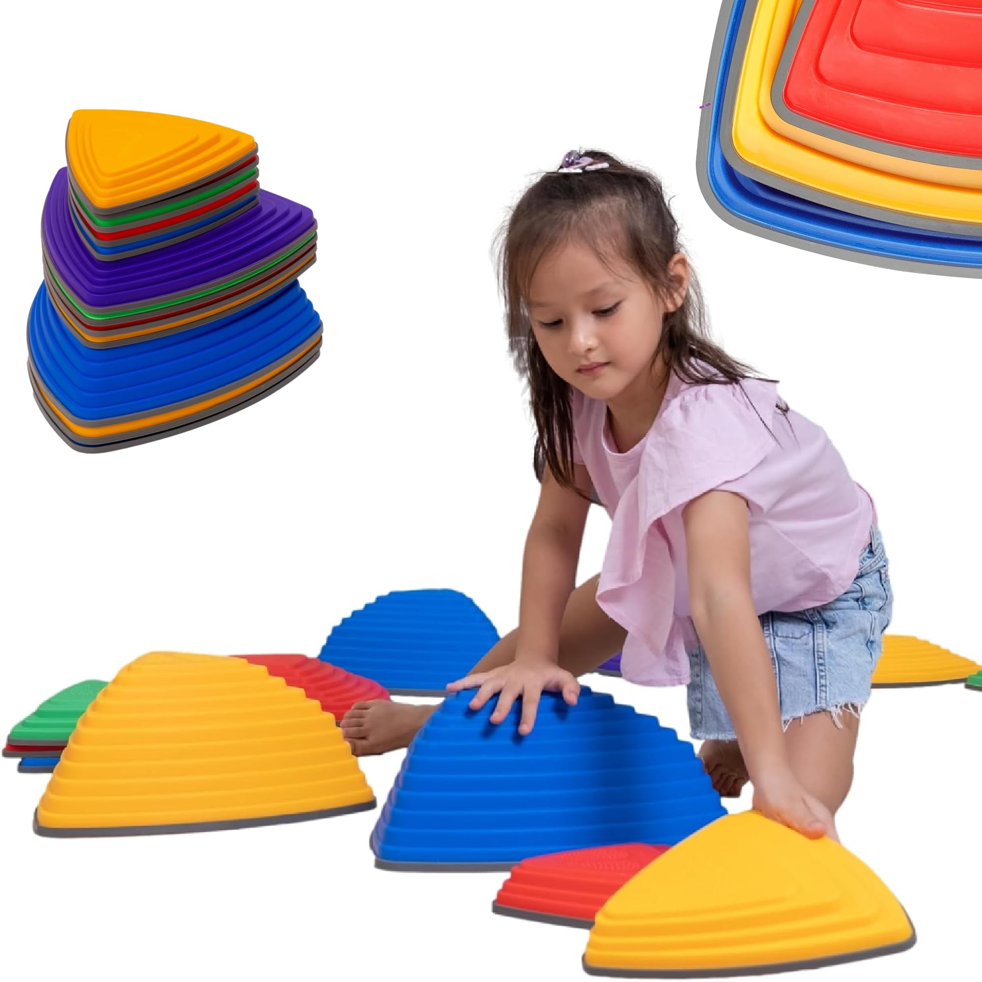 Photo 1 of 12 Pcs Non-Slip Stepping Stones for Kids – Obstacle Course, Indoor & Outdoor Sensory Playground – Develop Balance & Coordination – Includes Hopping Stickers (Rainbow Colors)