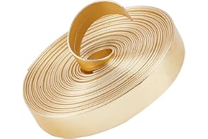 GORGECRAFT 5.5Yds x 0.5" Metallic Flat Leather Strap Gold Shiny Pu Leather Strips Glossy Leather Lace Stripper Beading String Ribbon Craft Double Sided Leather Supplies Faux Cord for Crafting Belting