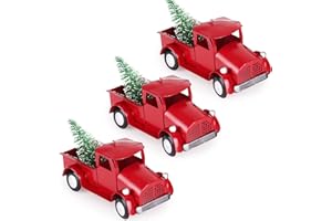 Hooqict 3 Pack Vintage Red Truck Christmas Decorations with Mini Tree Pickup Metal Truck Farmhouse Vehicle Hanging Ornaments for Xmas Party Christmas Tree Decorations