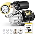 Moonshan 3/4 HP Water Pressure Booster Pump for Home 1050GPH Shallow Well Jet Pump with Pressure Tank Auto ON/OFF Stainless Steel Self-Priming System Pressure Switch for Whole House, Garden, Lawn