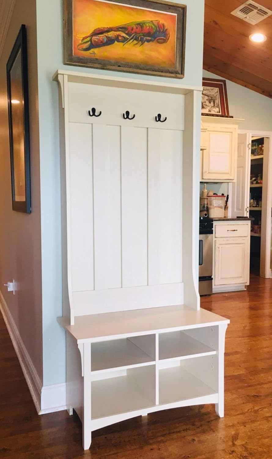 hallway storage bench for shoes on Antique White Universal Ltd Hall Tree With Storage Bench Shoe And Coat Rack In Antique White Entryway Storage Organizer Easy Assembly Furniture Home Kitchen Nettserier No