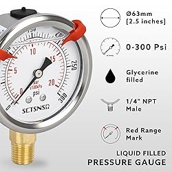 SCTSNSR 0 to 300 Psi Pressure Gauge, Glycerin