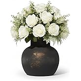 Geniff 5.5-Inch Black Ceramic Flower Vase, Rustic Farmhouse Boho Pottery for Home Decor, Table, Shelf & Mantel