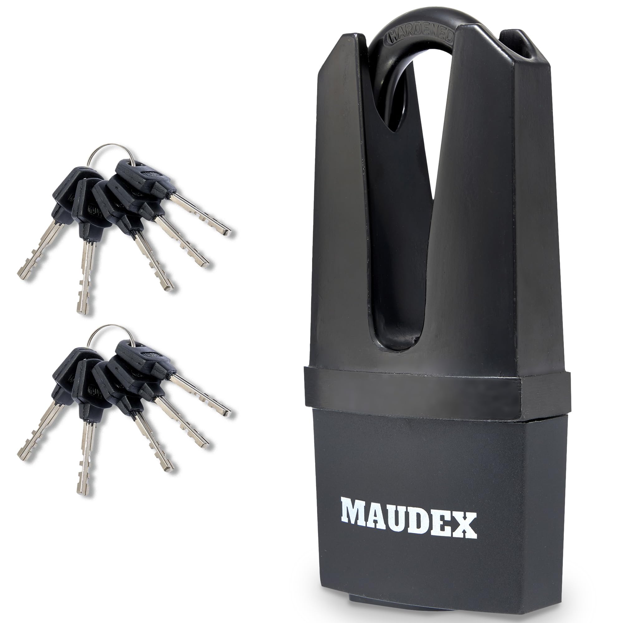 Maudex® MDE60 Heavy Duty Padlock with 10 Keys - [Anti Drill, Anti Pick Cylinder] - [Closed Shackle] - Outdoor Padlock for Shed, Gate, Garage, Container